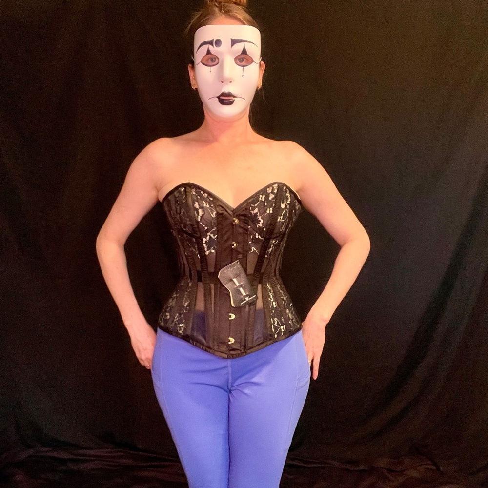 SOLD Small 20” Corset Story black lace, metal boned, corset